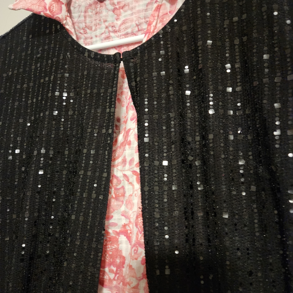 Anne Klein Black Sequin Duster Cover Top XL Elegant Evening Layer - Picture 5 of 8